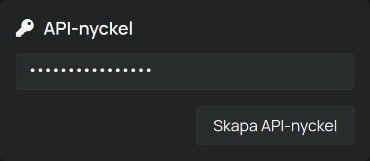 Avsnittet API-nyckel på sidan Konto, med nyckeln dold