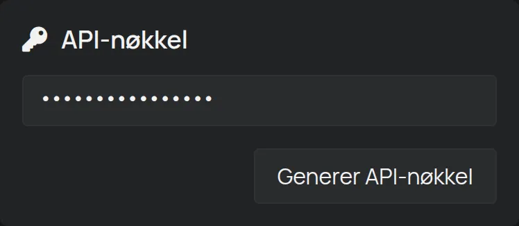 Delen API-nøkkel på siden Konto, med nøkkelen skjult