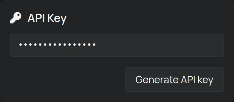 Het gedeelte API-sleutel op de pagina Account, met de verborgen sleutel