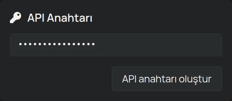 Hesap sayfasında, anahtarı gizli API Anahtarı bölümü