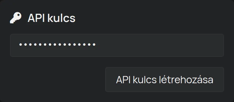 Az API kulcs rész a Fiók oldalon, rejtett kulccsal