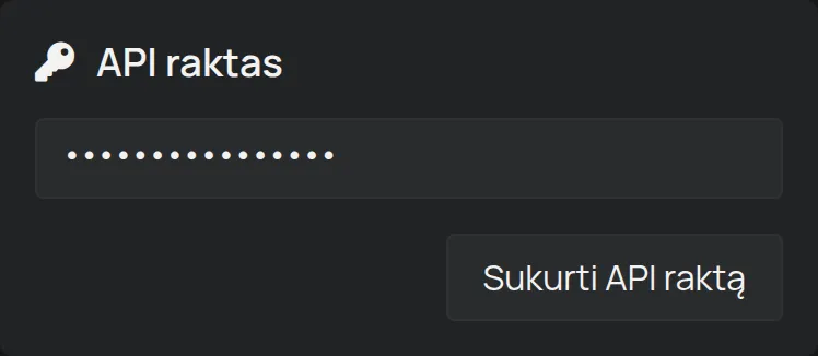 Skyrius API raktas puslapyje Paskyra su paslėptu raktu
