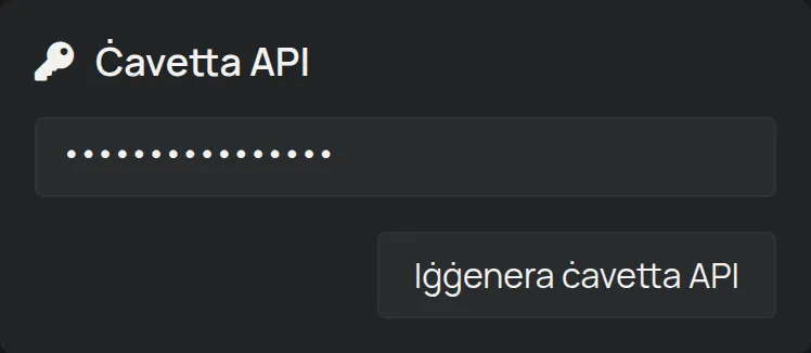 It-taqsima Ċavetta API fil-paġna Kont, biċ-ċavetta moħbija