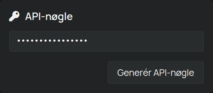 Sektionen API-nøgle på siden Konto med nøglen skjult