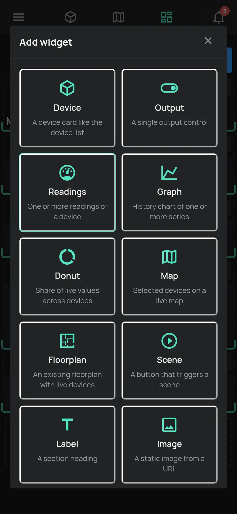 El escritorio personalizado en modo de edición con la ventana Añadir widget