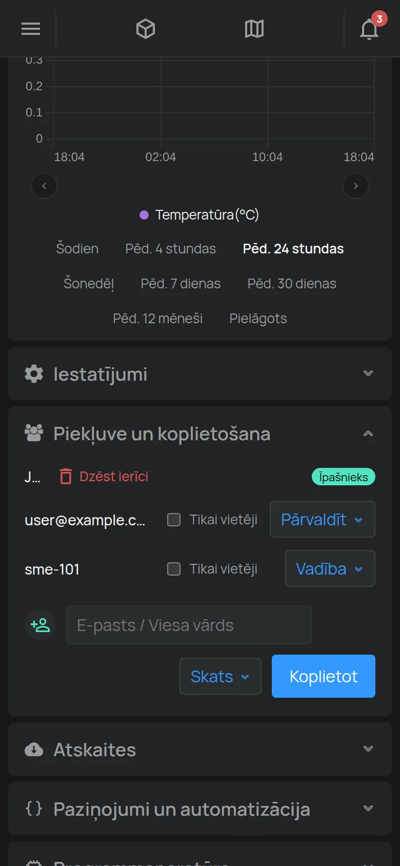 Sadaļa Piekļuve un koplietošana ar kontu sarakstu un formu jaunam kontam