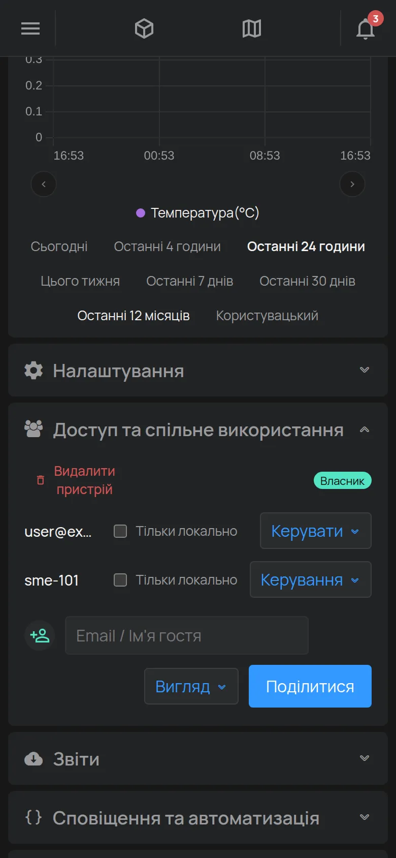 Розділ Доступ та спільне використання зі списком облікових записів і формою для нового облікового запису