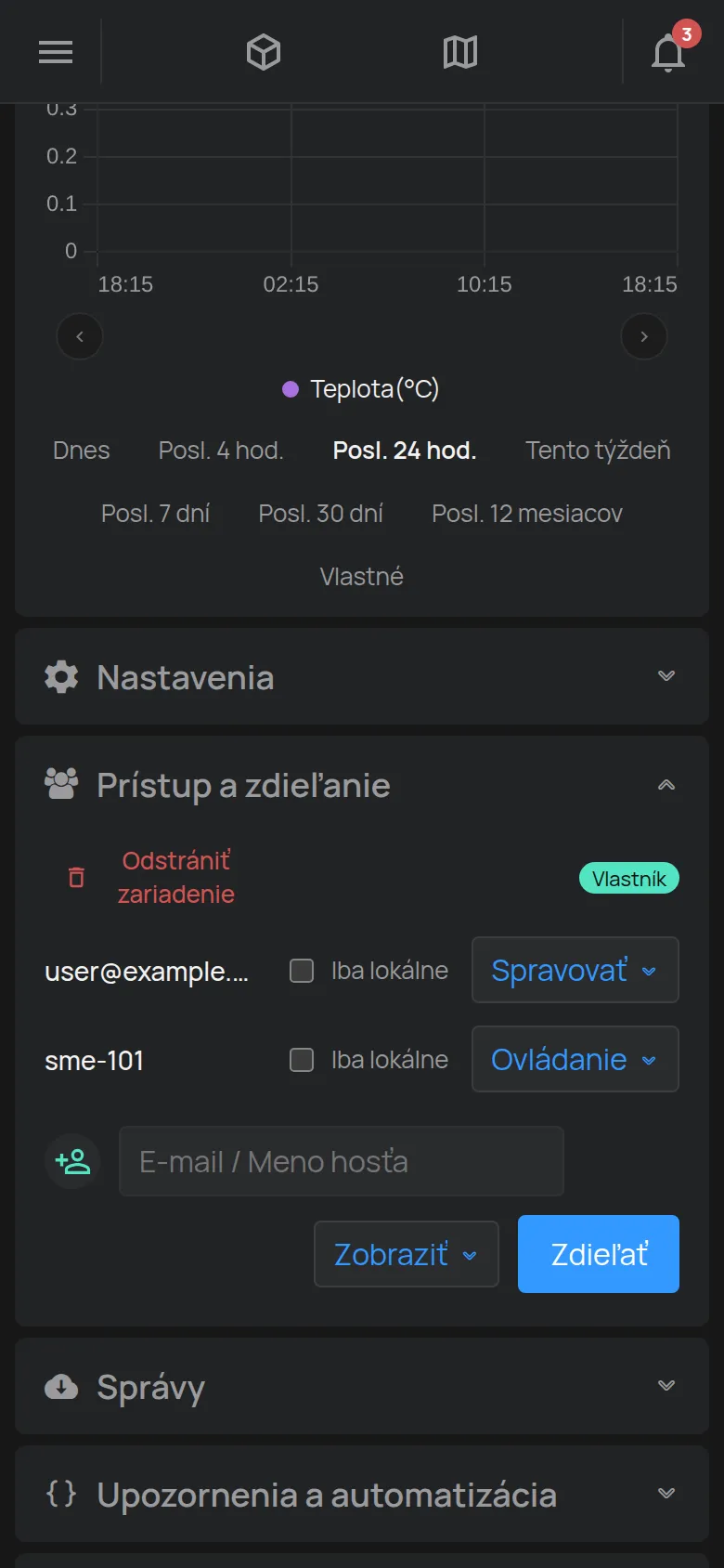Časť Prístup a zdieľanie so zoznamom účtov a formulárom pre nový účet
