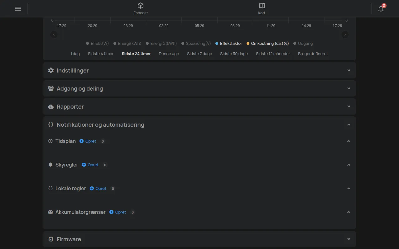 Sektionen Notifikationer og automatisering med Tidsplan og reglerne