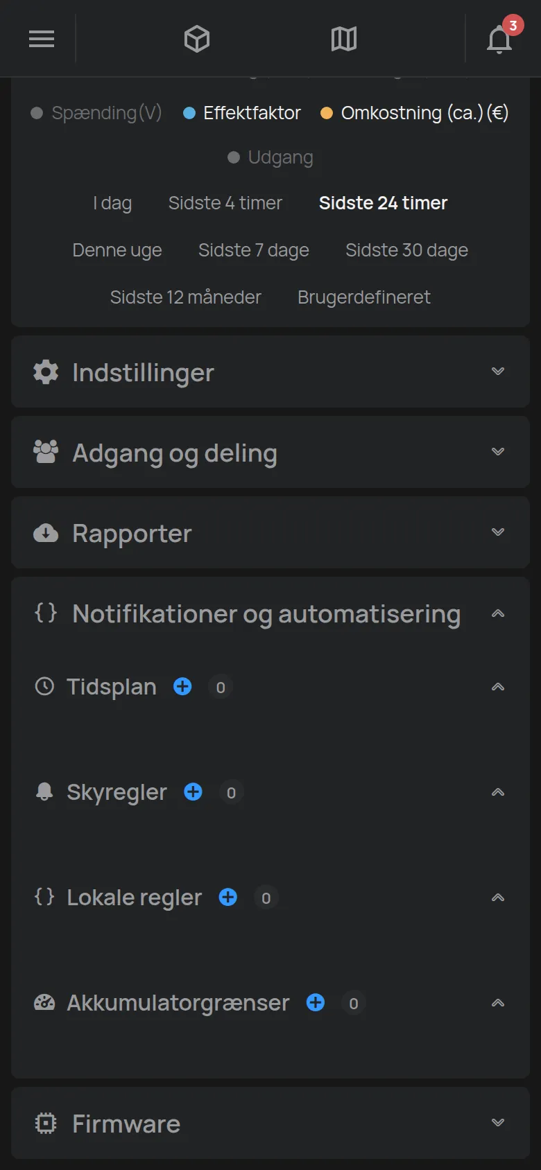 Sektionen Notifikationer og automatisering med Tidsplan og reglerne