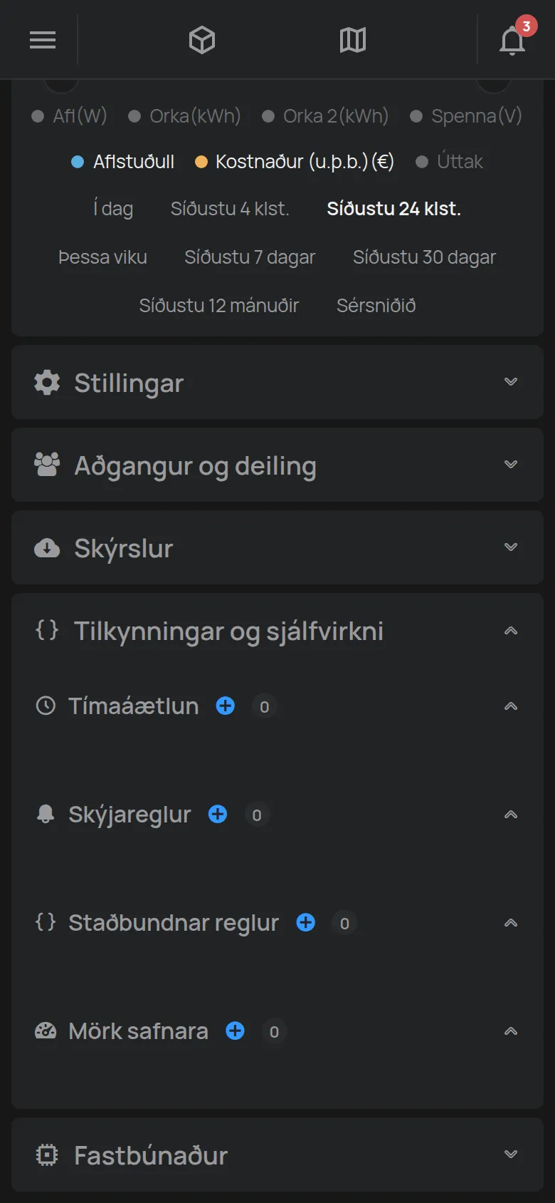 Hlutinn Tilkynningar og sjálfvirkni með tímaáætluninni og reglunum