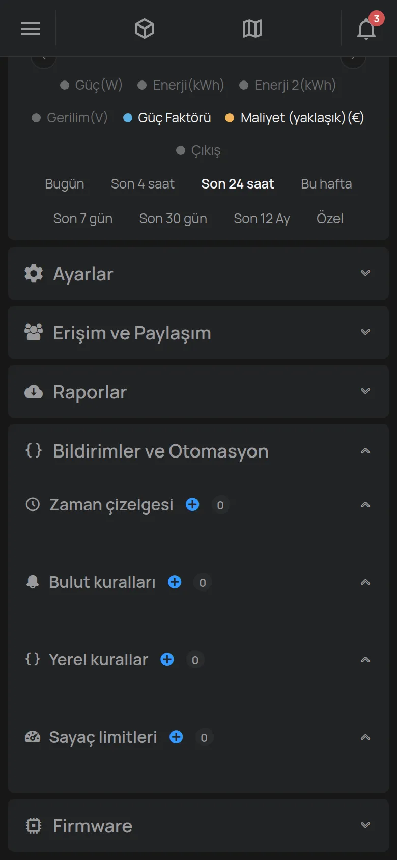 Zaman çizelgesi ve kurallarla Bildirimler ve Otomasyon bölümü