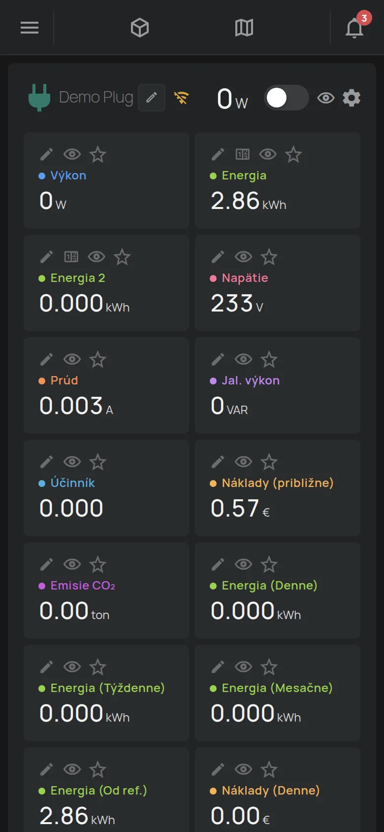Stránka zásuvky v režime úprav, s nástrojmi na každej bunke