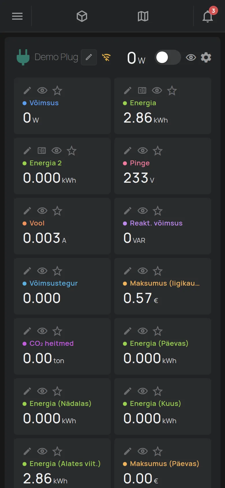 Pistiku leht muutmisrežiimis, igal lahtril on tööriistad