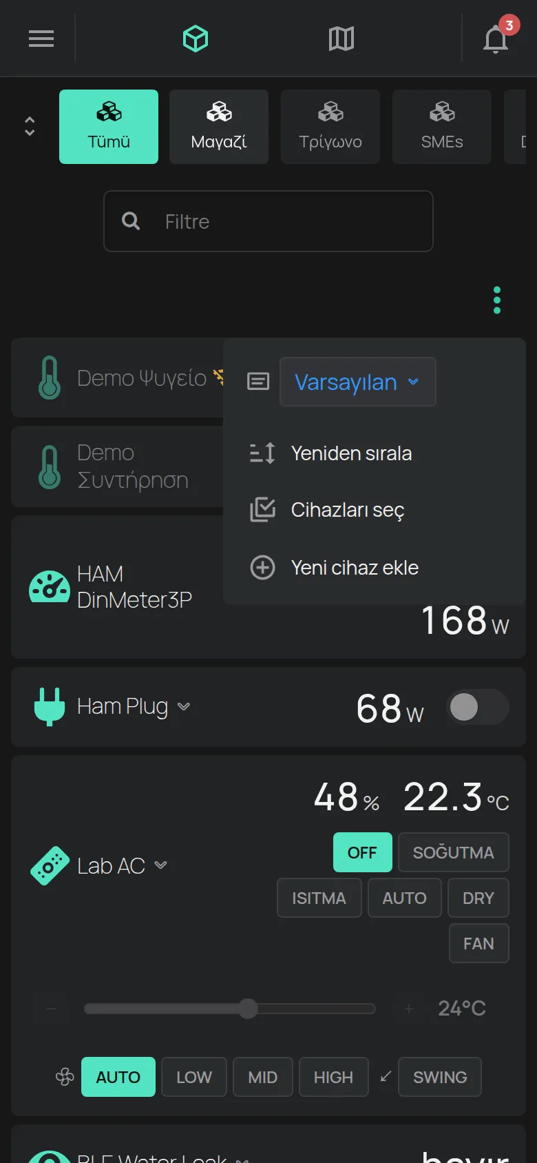 Yeni cihaz ekle seçeneği ile cihaz listesinin Araçlar menüsü