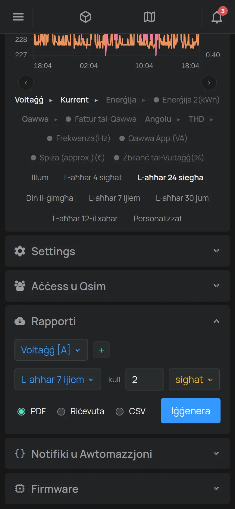 It-taqsima Rapporti bil-qari, il-perjodu, il-pass u l-format tal-fajl