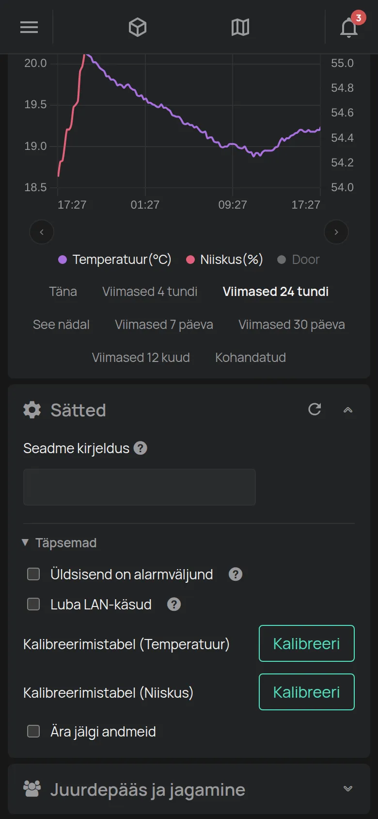 Anduri jaotis Sätted kirjelduse ja kalibreerimisega