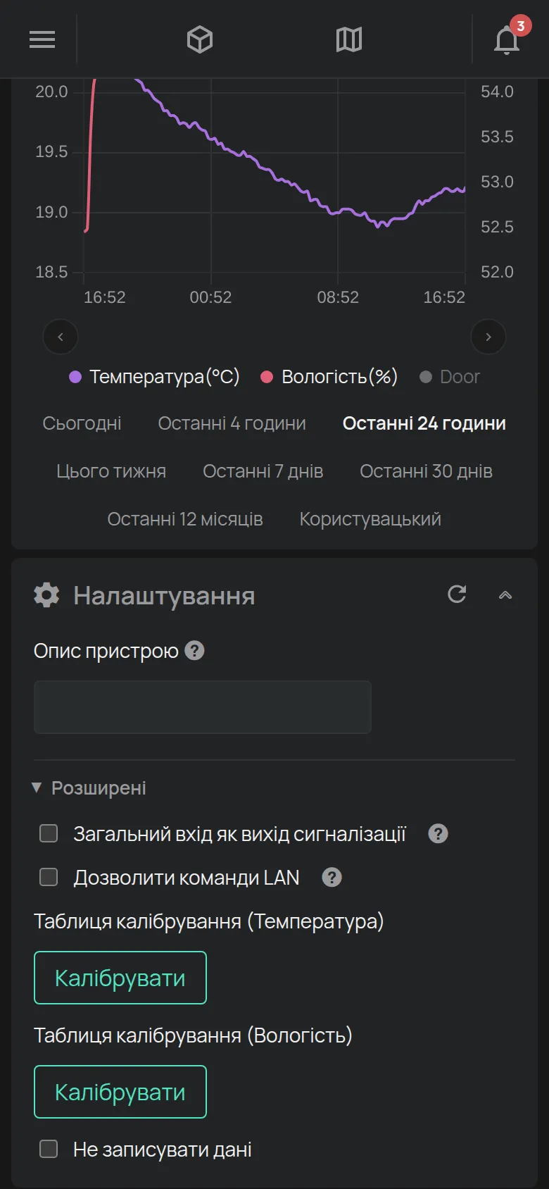Розділ Налаштування датчика з описом і калібруванням