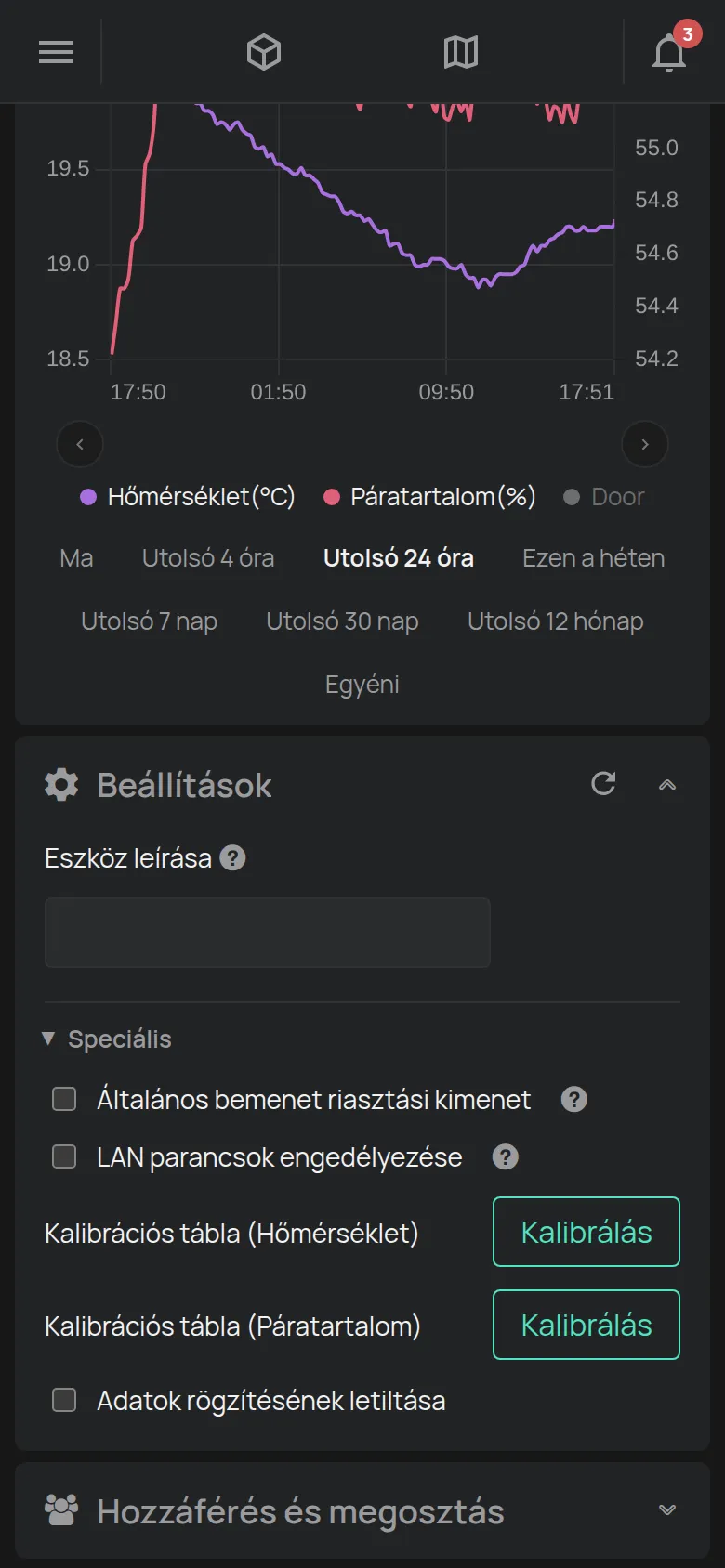 Egy eszköz beállításai