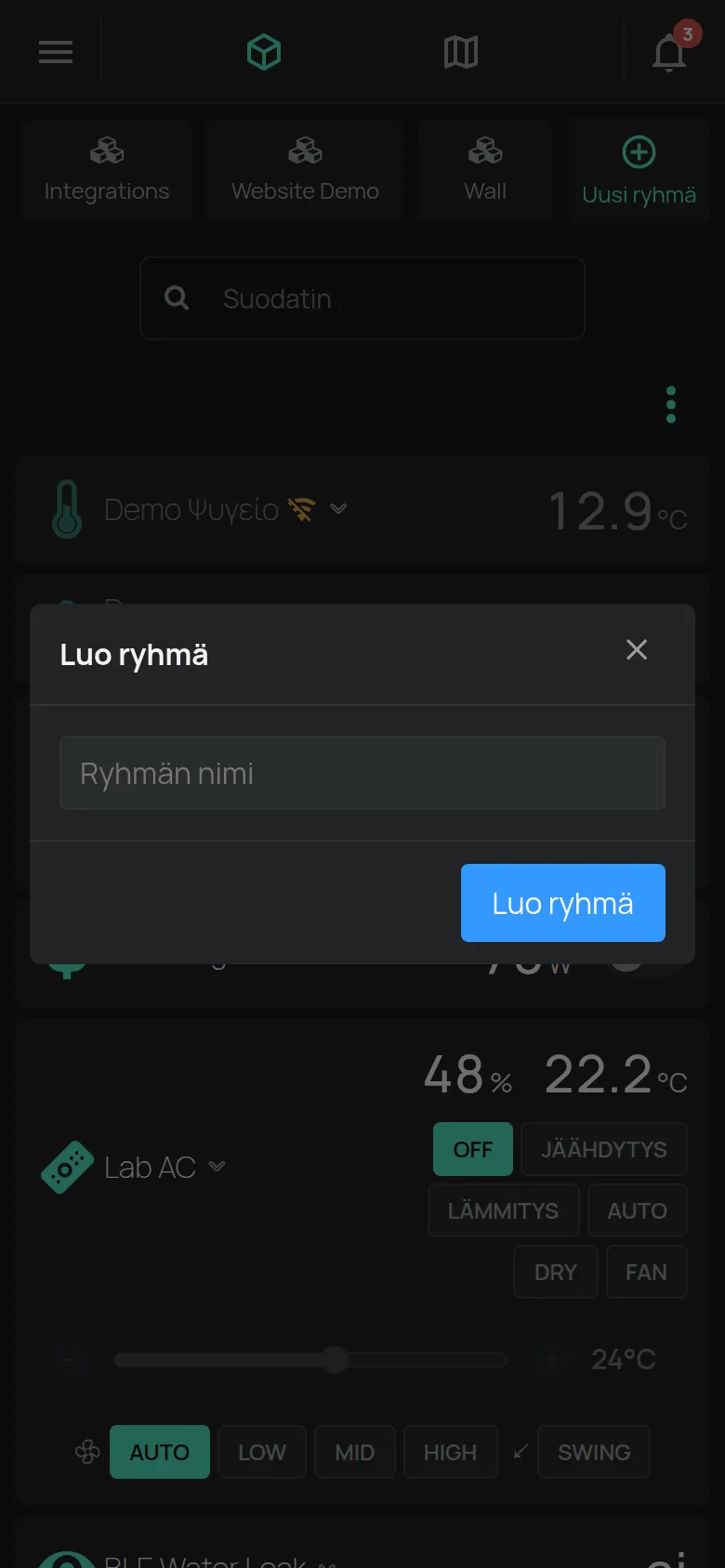 Luo ryhmä -ikkuna ja Ryhmän nimi -kenttä