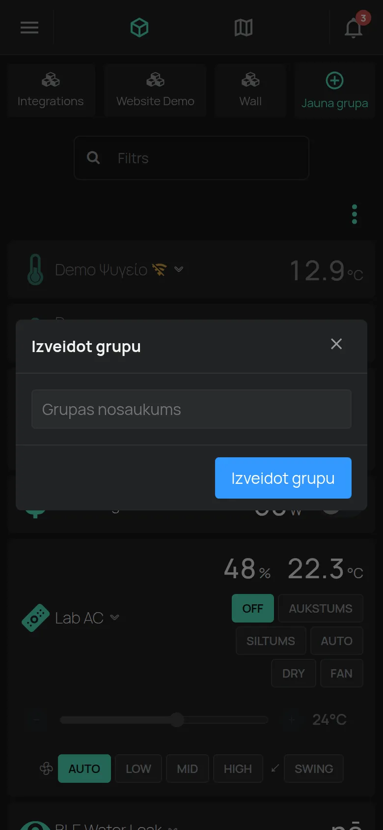 Logs Izveidot grupu ar lauku Grupas nosaukums