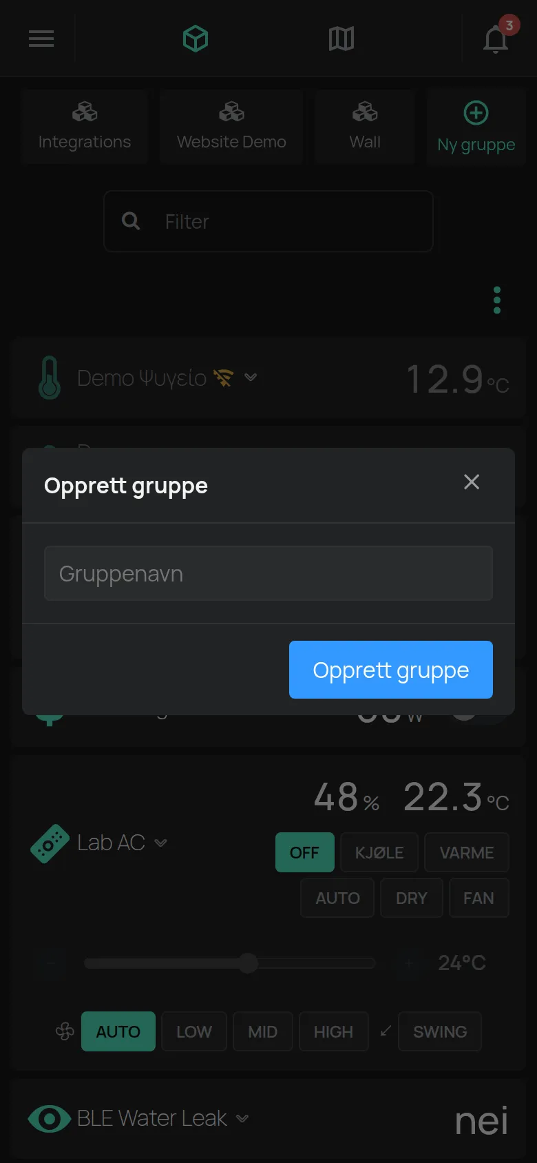 Vinduet Opprett gruppe med feltet Gruppenavn