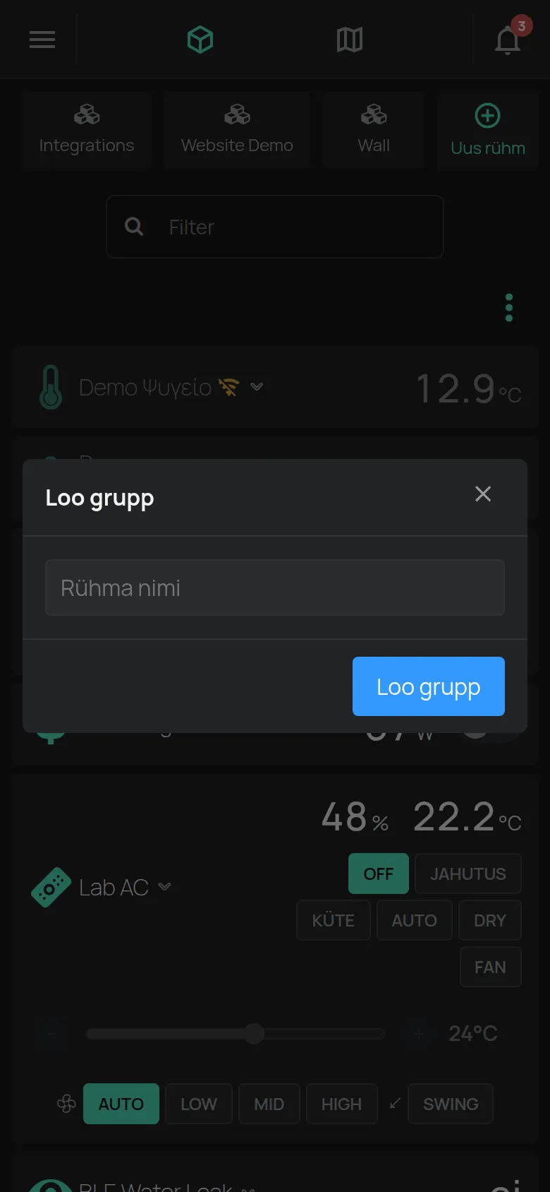 Grupi loomise aken väljaga Rühma nimi