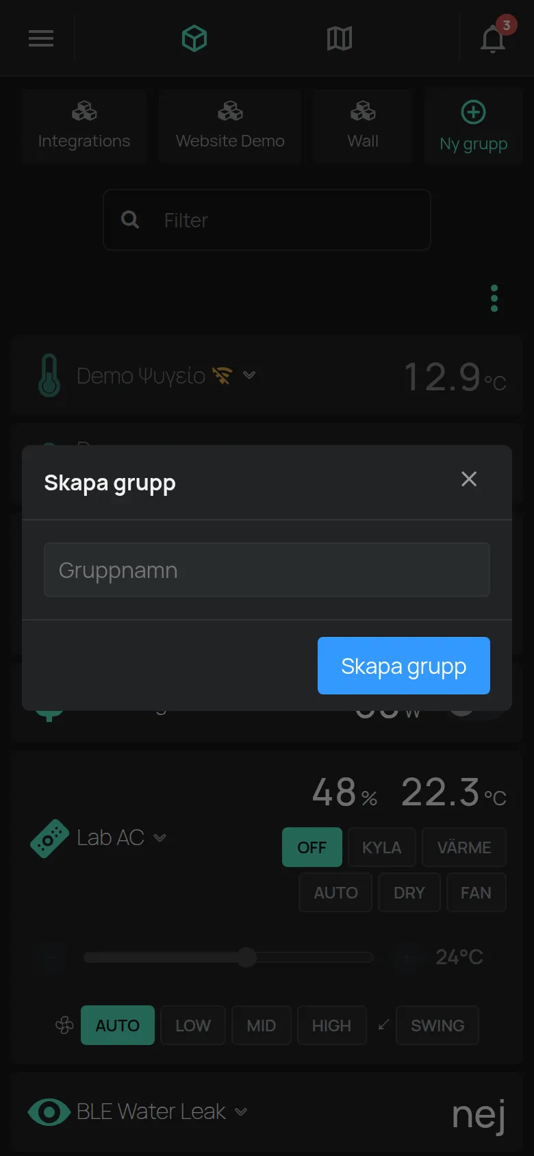 Fönstret Skapa grupp med fältet Gruppnamn