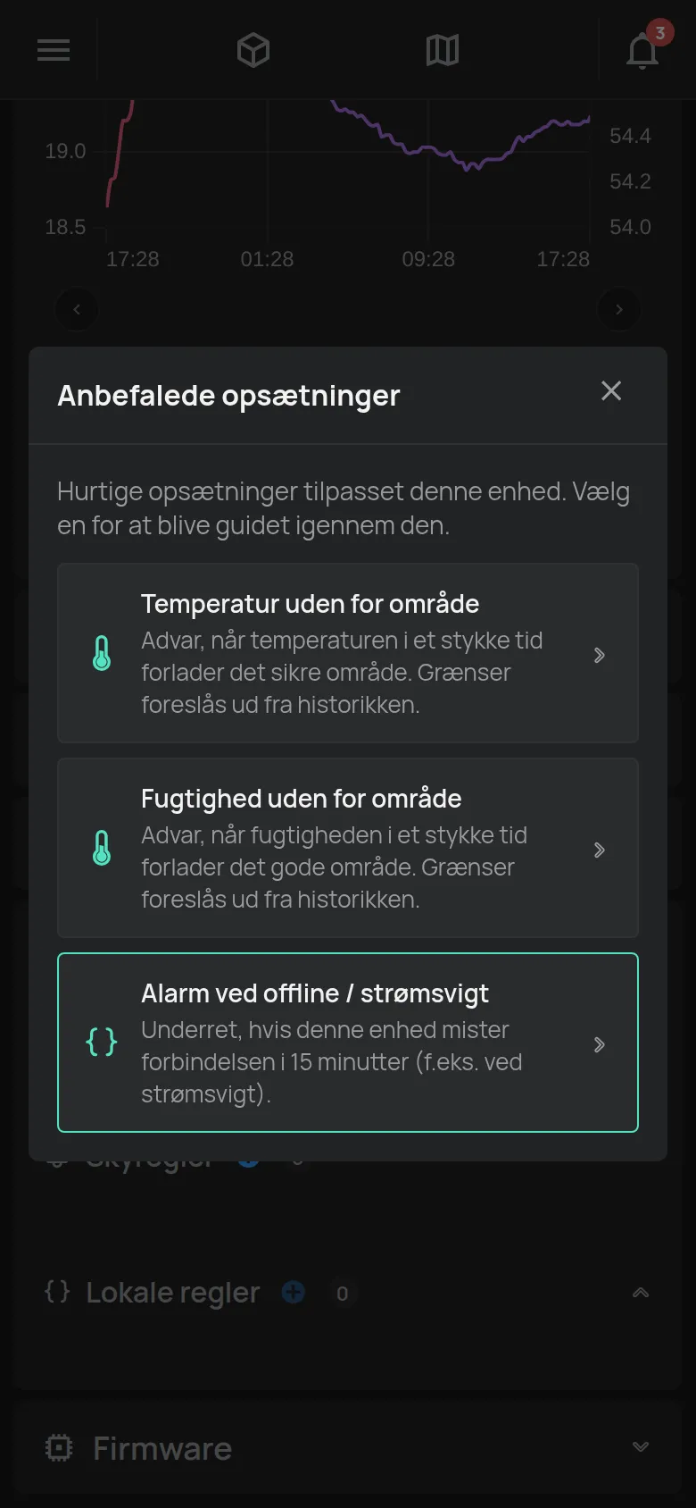 Vinduet Anbefalede opsætninger med forslag til en temperaturenhed