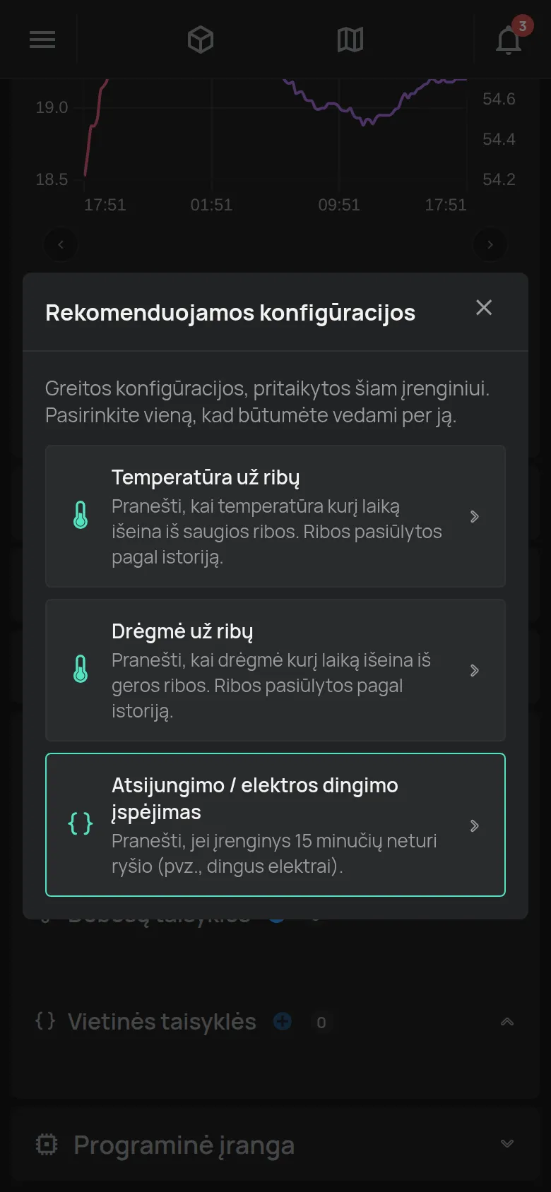 Langas Rekomenduojamos konfigūracijos su pasiūlymais temperatūros įrenginiui