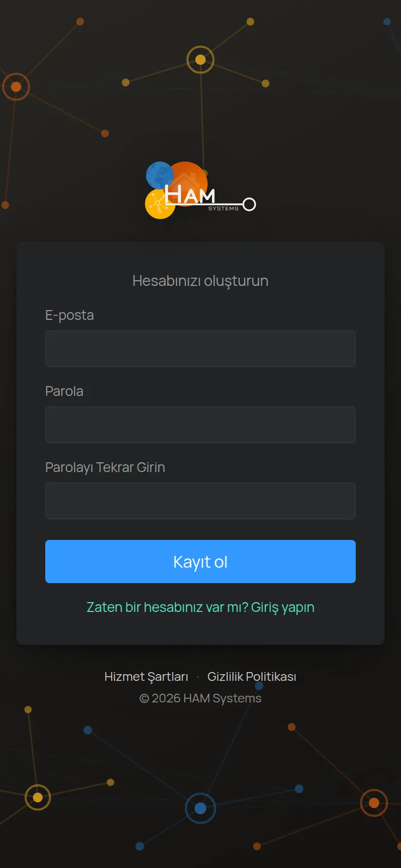 Hesabınızı oluşturun ekranı