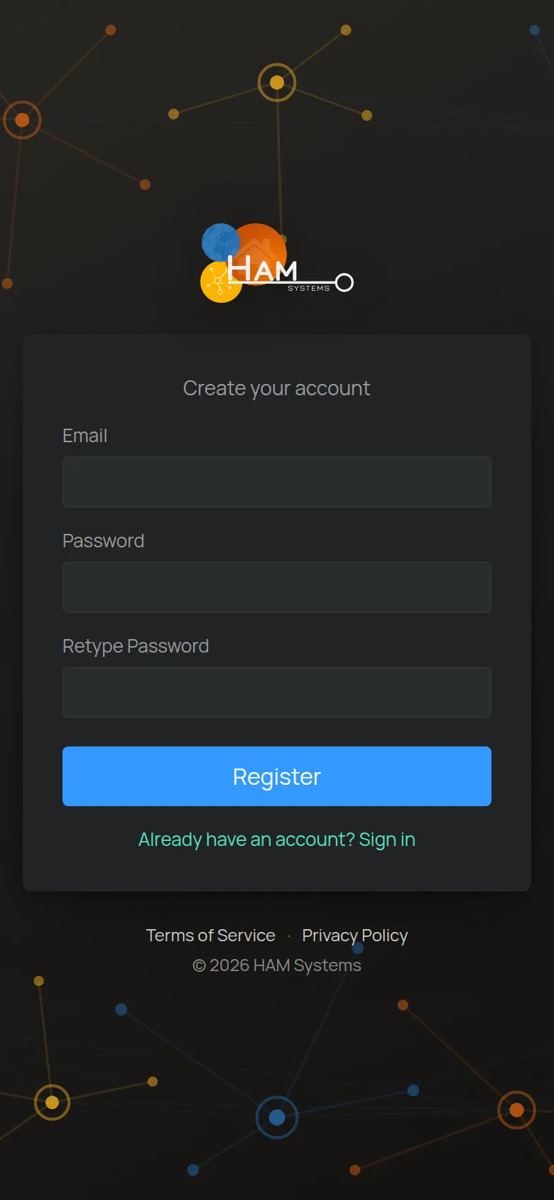 The Create your account screen