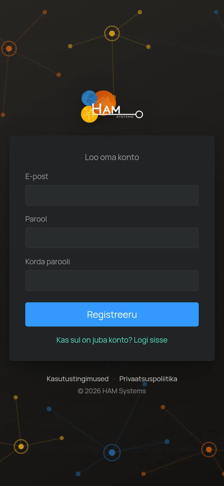 Konto loomise ekraan