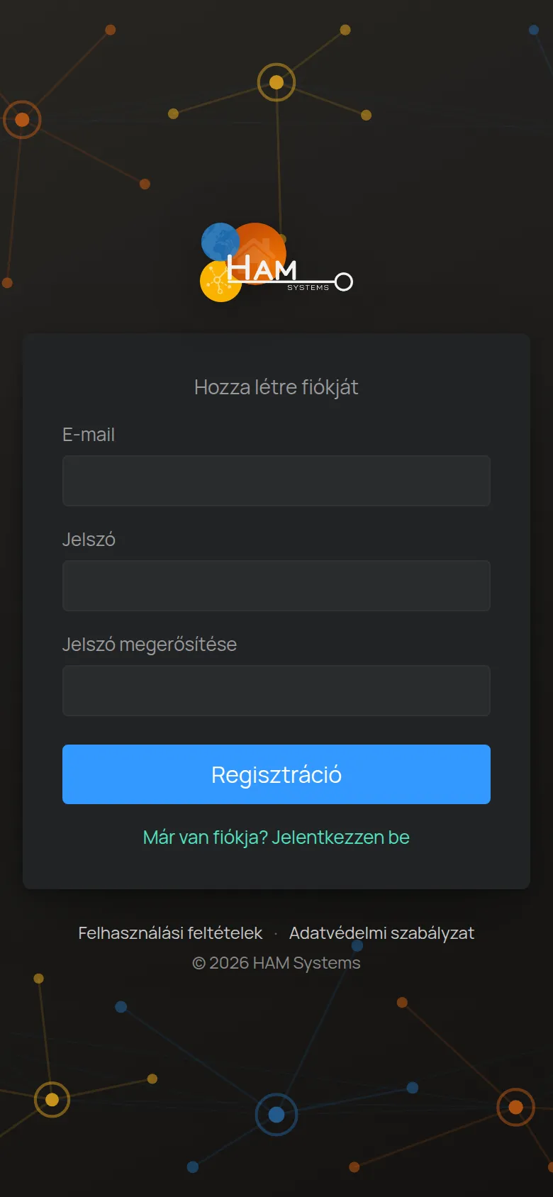 A Hozza létre fiókját képernyő