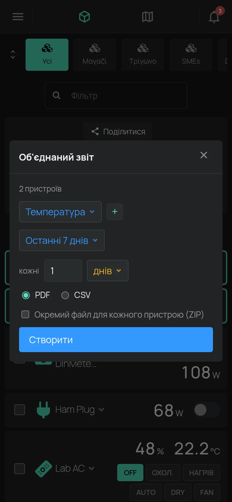 Вікно Об'єднаний звіт