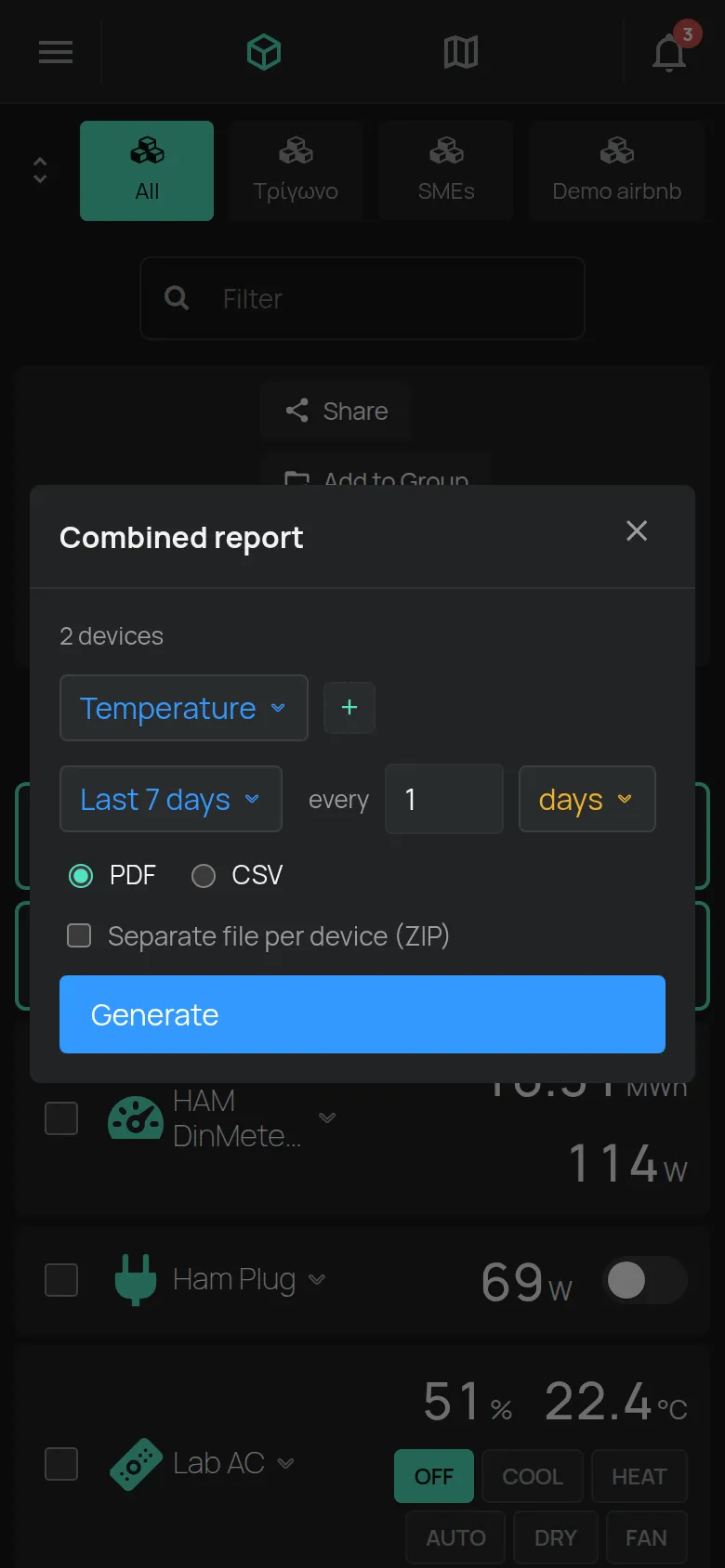 Okno Kombinovaný report