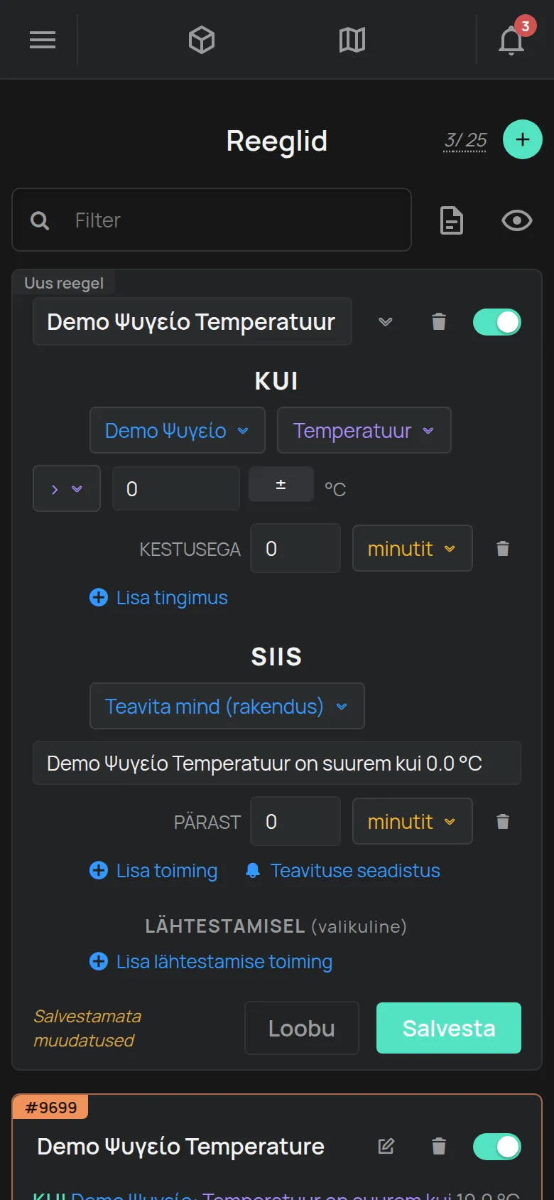 Uus reegel tingimuste ja toimingutega