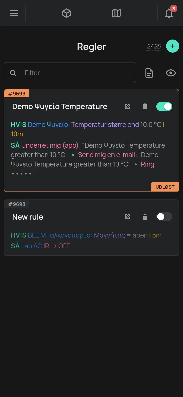 Siden Regler med en temperaturregel, der er udløst