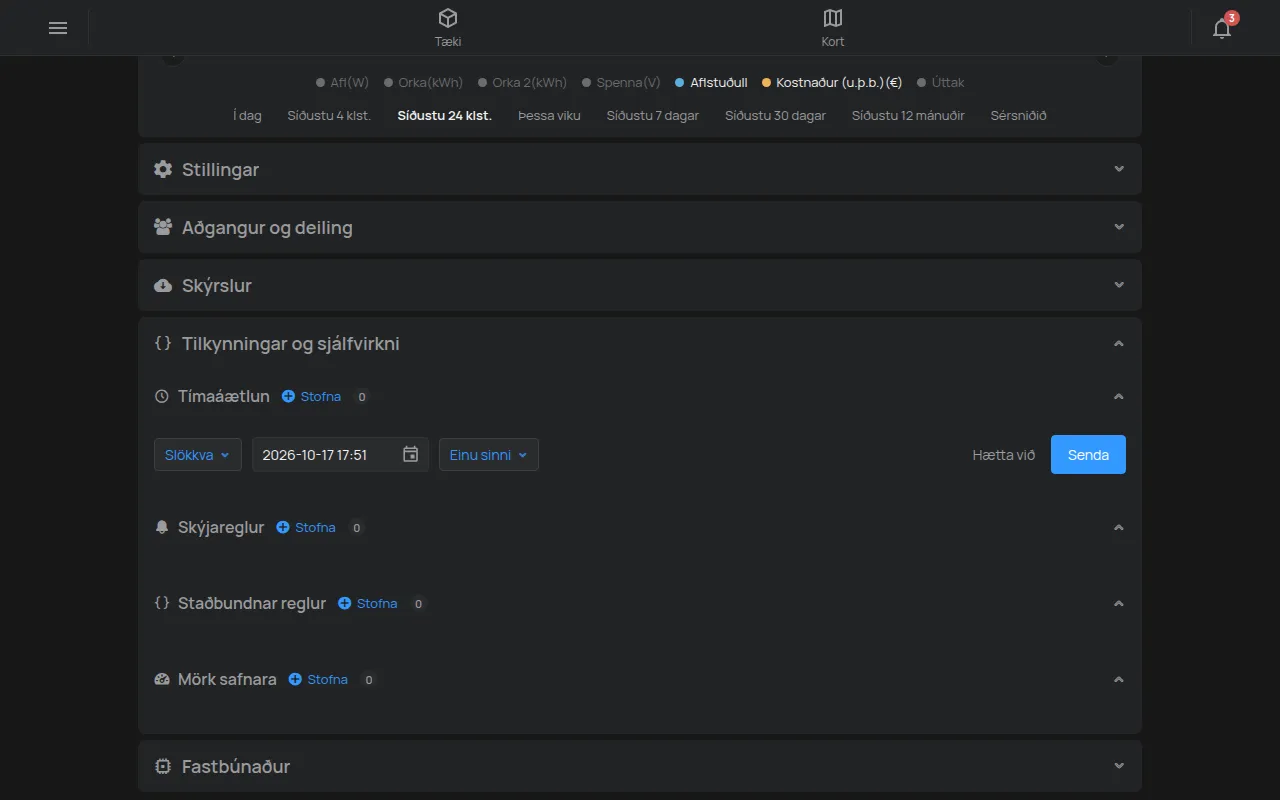Eyðublaðið til að búa til tímaáætlun á síðu tækisins