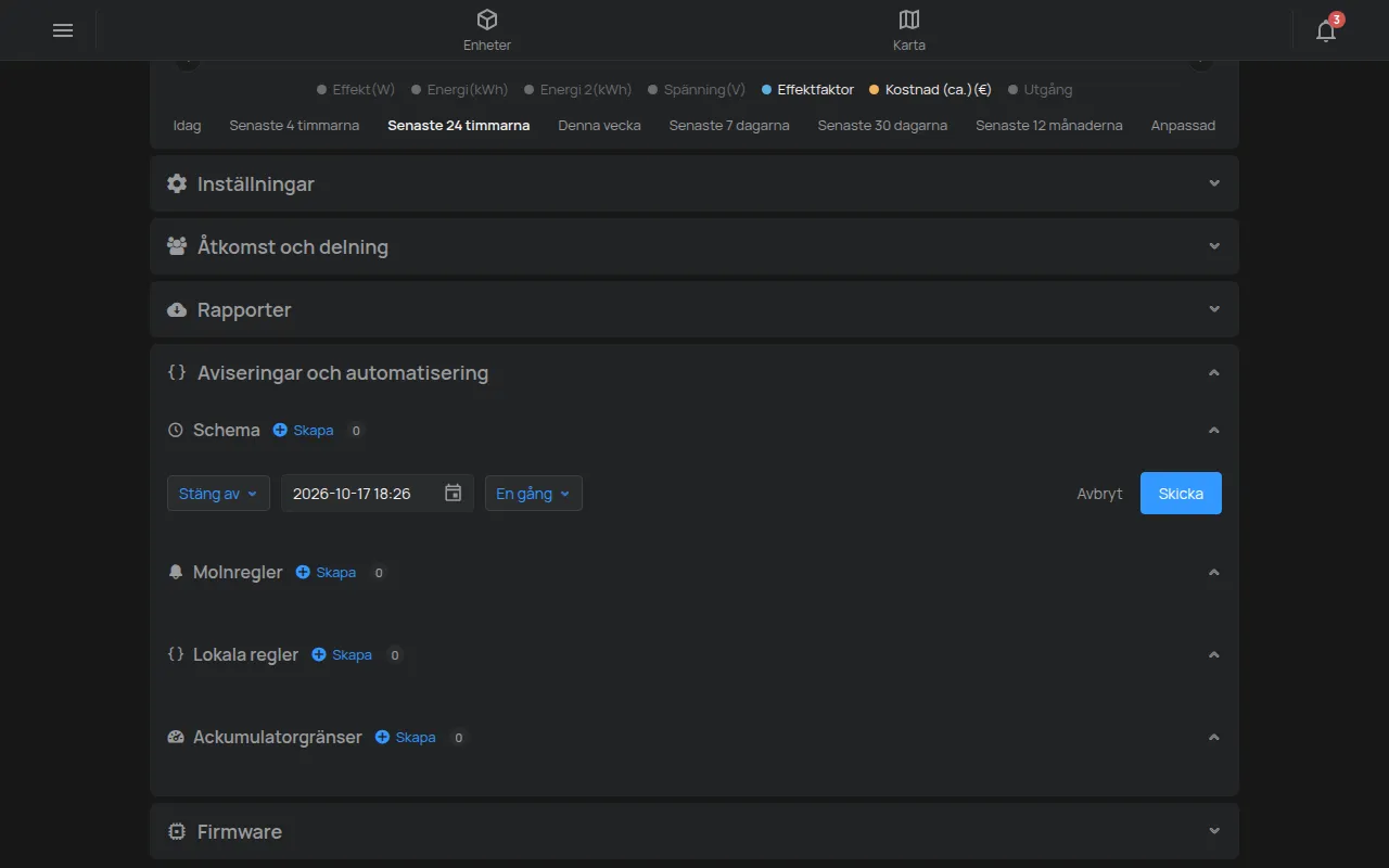 Formuläret för att skapa ett schema på enhetssidan