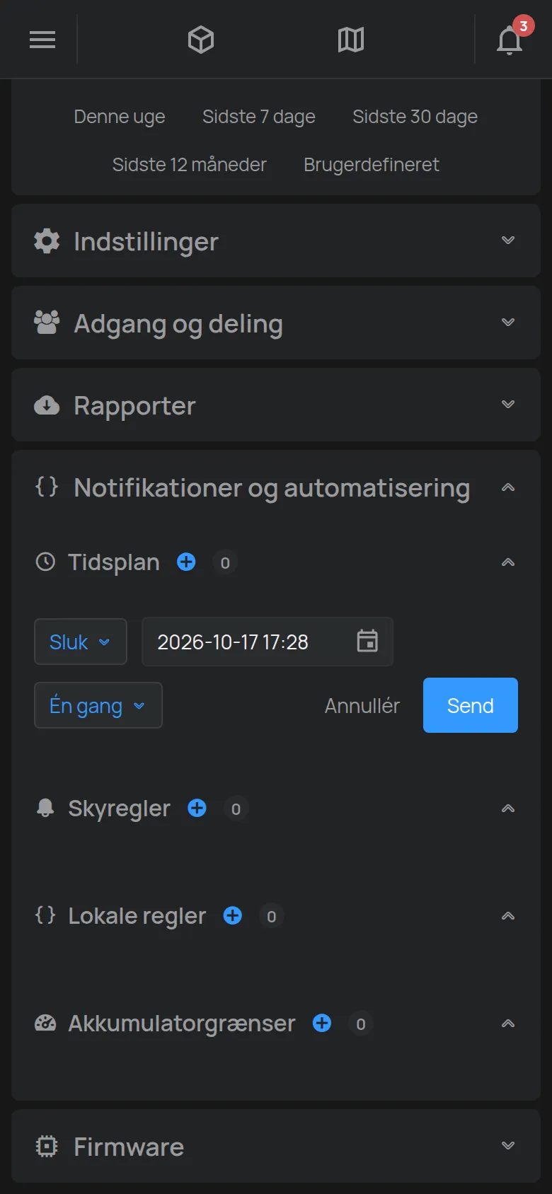 Formularen til at oprette en tidsplan på enhedens side