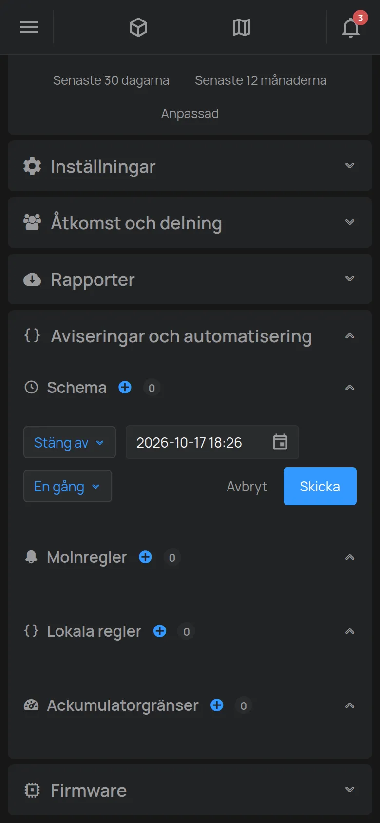 Formuläret för att skapa ett schema på enhetssidan