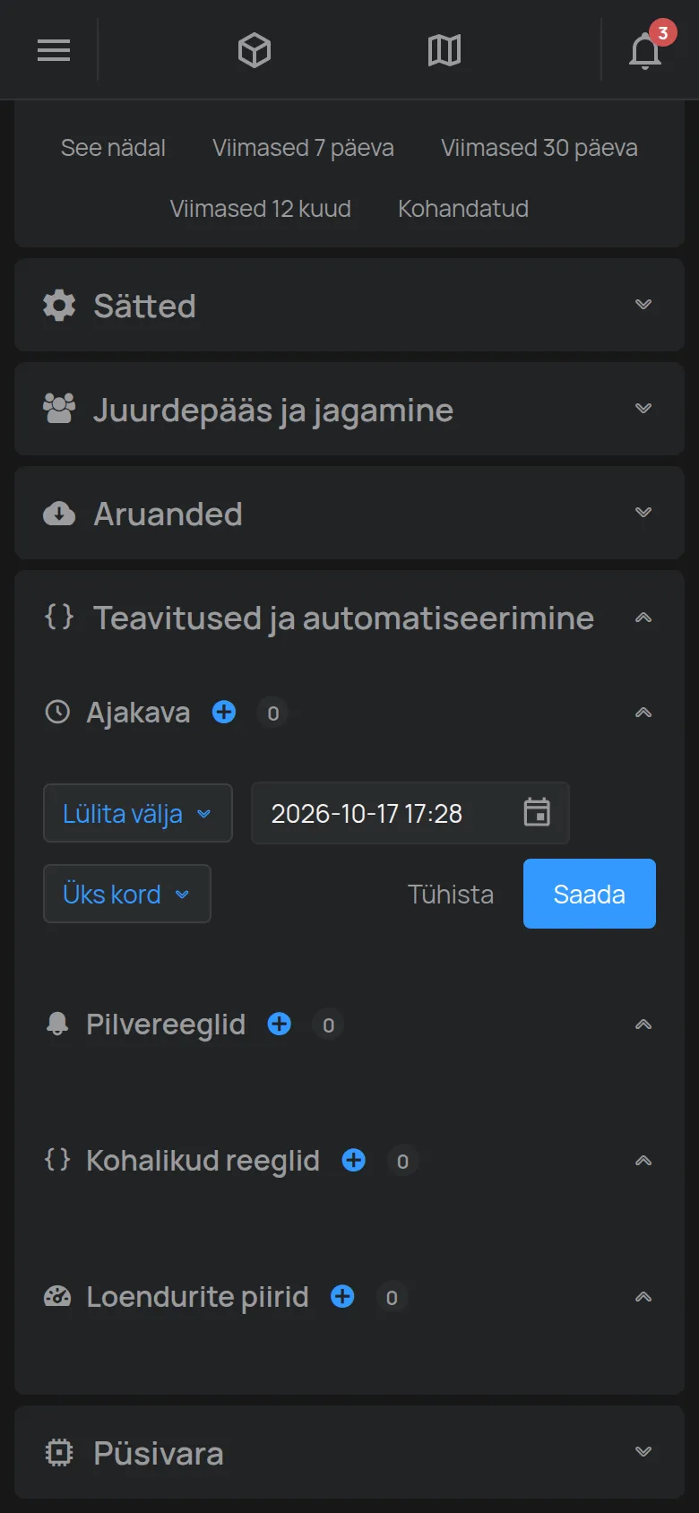 Ajakava loomise vorm seadme lehel