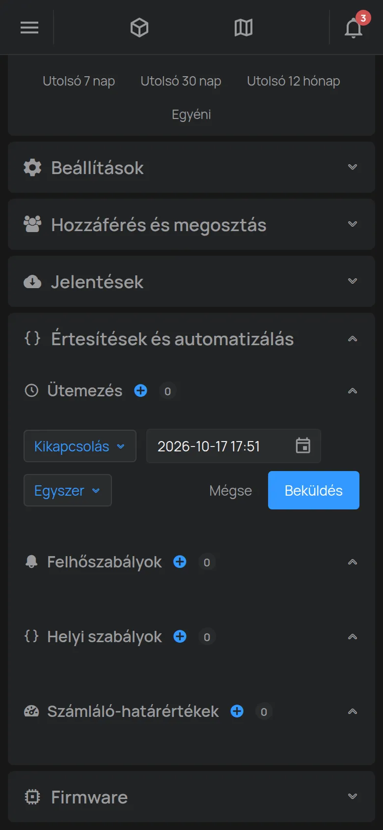 Az ütemezés létrehozására szolgáló űrlap az eszköz oldalán