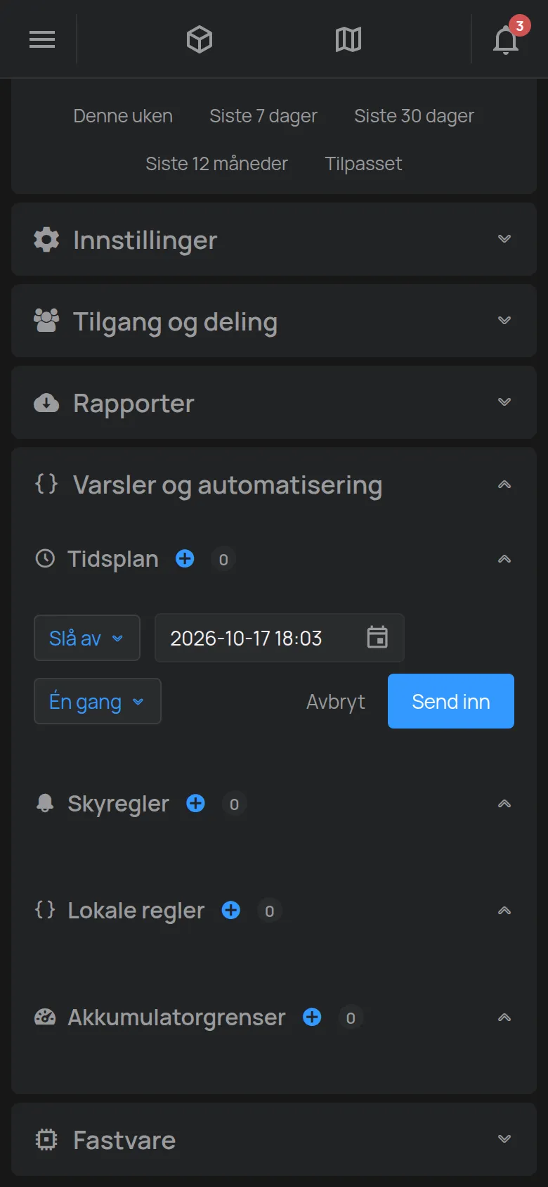 Skjemaet for å opprette en tidsplan på enhetssiden