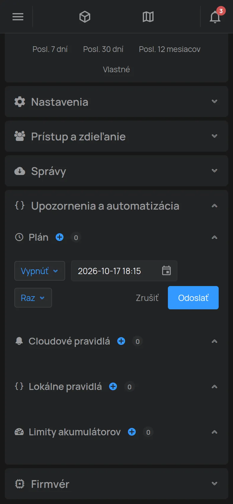 Formulár na vytvorenie plánu na stránke zariadenia