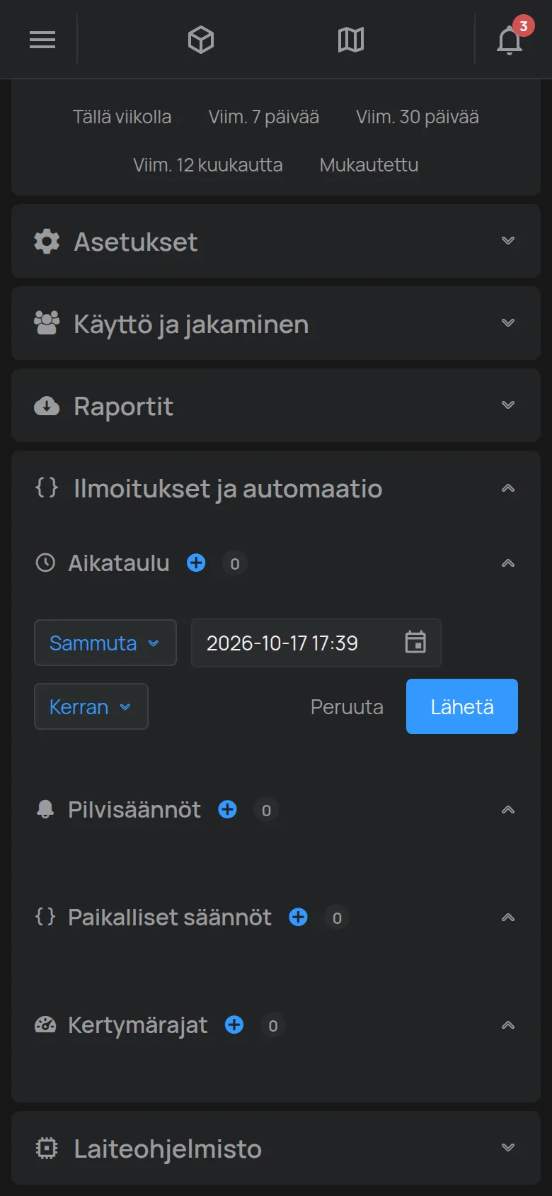 Laitesivun lomake aikataulun luontiin