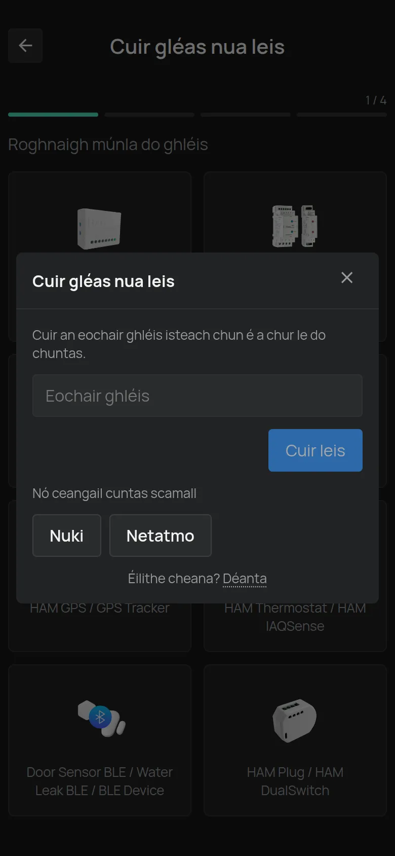 An dialóg Cuir gléas nua leis a osclaíonn tar éis duit gléas BLE a roghnú