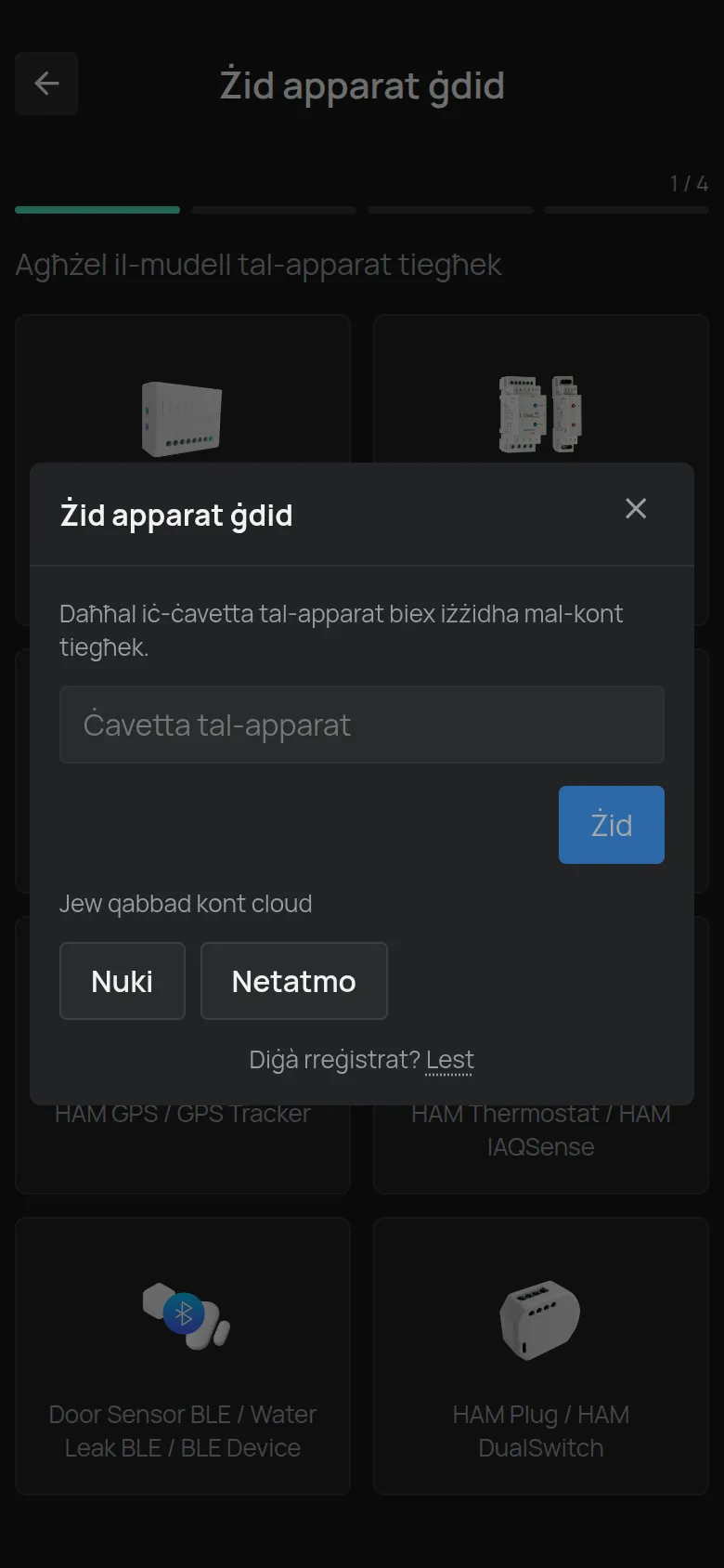 It-tieqa Żid apparat ġdid li tiftaħ wara li tagħżlu apparat BLE