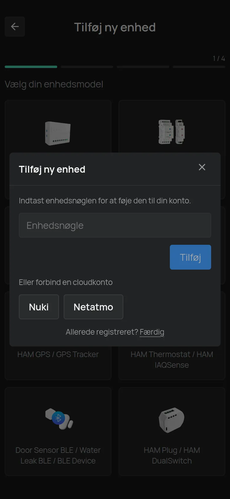 Dialogen Tilføj ny enhed, der åbner, når du har valgt en BLE-enhed